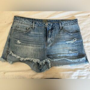 True Religion Light Blue Frayed Denim Shorts